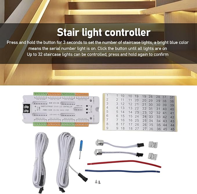 Intelligent Motion Sensor Cascading LED Stair Lighting Kit, 7.1in Length LED Light Bar with 16.4ft Cord, Cuttable LED Strip Light for Indoor LED Stair Lights LED Step Lights