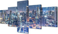 Canvas Wall Art for Living Room Modern City Landscape Picture 5 Panel Big Data Connection Poster Big Data Worker Home Decor Native Americans Office Decor Frame and Stretched Ready to Hang 50x24 Inch