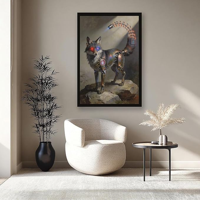 Framed Steampunk Fantasy Wall Art for Modern Living Room TV Wall Futuristic Industrial Style Decor Statement Artwork 20x30in
