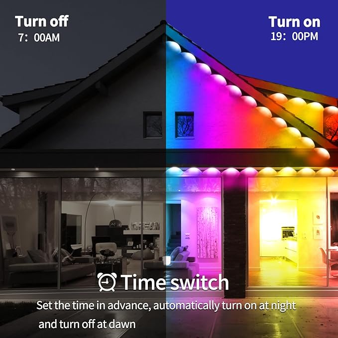 Permanent Outdoor Lights 500ft Smart Outside RGB LED Christmas Light, App Control Remote IP67 Waterproof Eternity Eaves Lighting for Halloween，House，Patio Decor ，Garden Decor, Decorations
