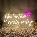 You're Like Really Pretty LED Neon Signs for Wall Decor Neon Wall Art Acrylic LED Lights with Hanging Chain Light Up for Bedroom Decor Graduation Bar Pub Wedding Party 5V USB Powered Dimmable