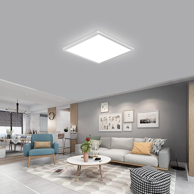 DELIPOP Flush Mount Ceiling Light, 12 Inch 24W Ultra Thin Square LED Ceiling Light, 6500K Cool White Low Profile Light Fixture for Living Room Bedroom Bathroom Kitchen Dining Room Corridor (White)