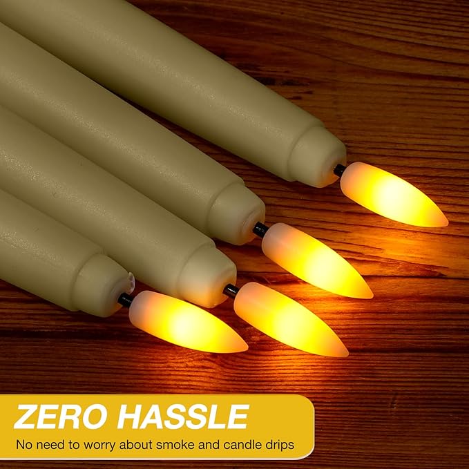 Reginary 48 Pcs Flameless Taper Candles with 4 Remote, Battery Operated Flickering Flameless Taper Candles 3D Wick Fire LED Faux Wax Lights for Wedding Christmas Holiday(Ivory,8.46 Inches)