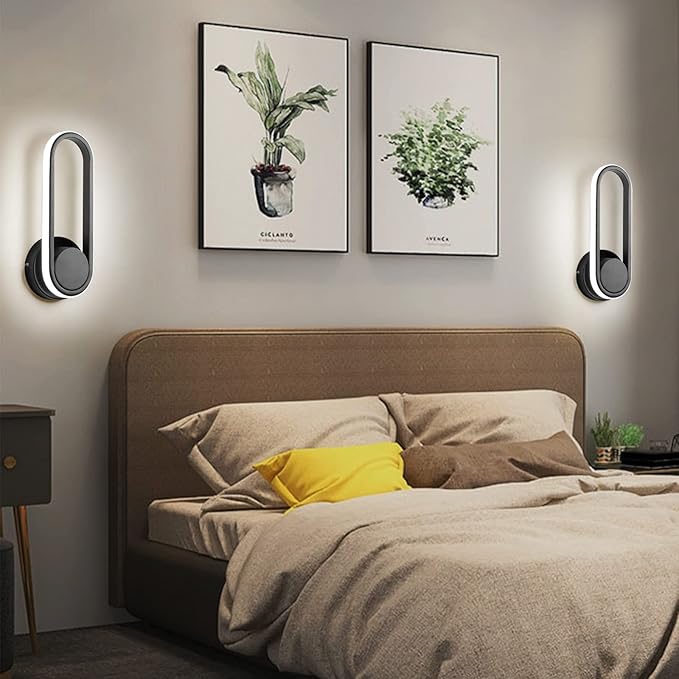 XEYOU 12W Modern Indoor Wall Sconce Rotatable 330° LED Black Wall Light Fixtures for Bedroom Living Room Hotel Hallway Aisle Corridor, Cool White 6000K