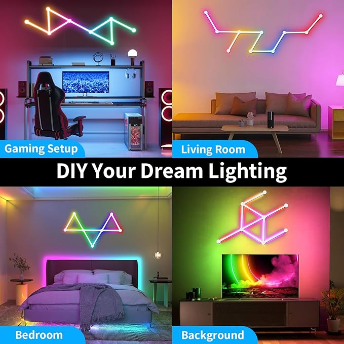 Smart WiFi Wall Light, DIY Geometry Splicing Gaming Lights Compatible with Alexa and Google Assistant, Music Sync & Voice Control, LED Wall Lights for Home Decor & Game Room, Bedroom (9 Lines, White)
