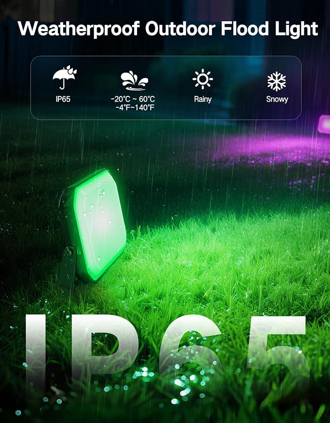 OUTON LED Flood Light Outdoor, 24W Smart RGBAICW Landscape Lighting with APP, Remote & Voice Control, 16 Million Colors, 2700K-6500K, IP65 Waterproof Uplights for Garden Party Stage, 4 Pack