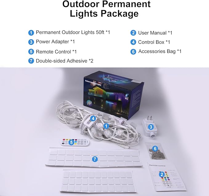 Aogled Permanent Outdoor Lights for House,50ft RGB+IC Smart Eave Lights with 30 LEDs,IP67 Waterproof,Remote/APP Control,DIY Scene Modes&Music Sync Lighting for Outdoor Christmas Decorations
