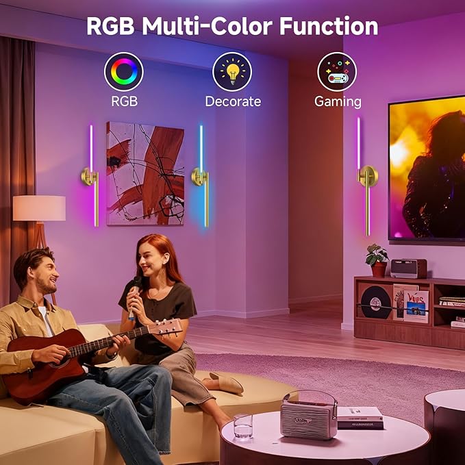 Wall Sconces with Remote,Rechargeable Battery Operated,Wireless Magnetic Wall Lights with RGB Colors&Dimmable,Wall Decor for TV/Mirror,Bedroom,Staircase Gold