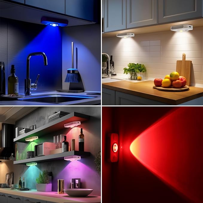 DAMI Motion Sensor Step Light with 7 Colors, USB Rechargeable, Dimmable Warm White Night Light for Bedroom, Kitchen, Staircase, Cabinets – 2 Pack LED Cabinet Lighting, 600mAh Battery