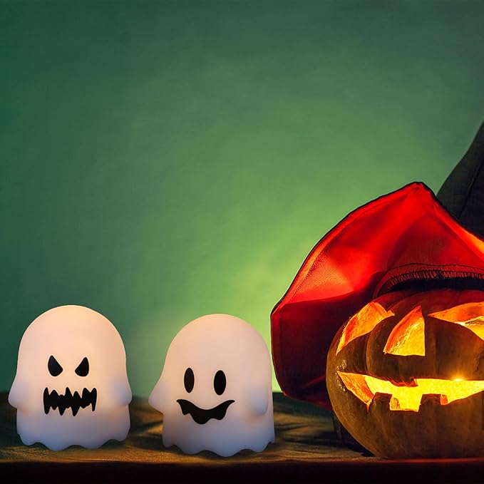 Ghost Halloween Decorations Flameless Candles with Remote Timer, 6 Pack Grimace Ghost Candles, Battery Operated Halloween Lights Dimmable Halloween Decor Indoor