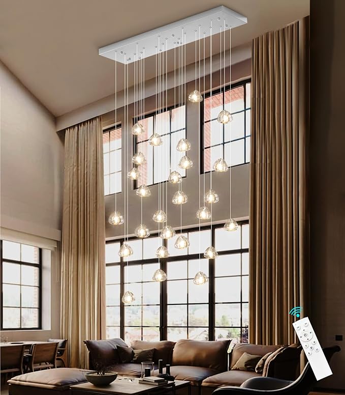 LED Rectangular Chandeliers for Ding Room Light Dimmable Living Room High Ceiling Pendant Lights Fixtures Lighting 138in Long Foyer Entryway Lighting Silver