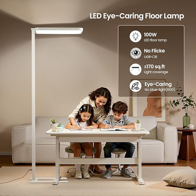 Full-Spectrum LED Floor Lamp, CRI 98 Eye-Comfort Reading Lamp, 7000 LM 4000K Natural Daylight Standing Light with Stepless Dimming, Heavy-Duty Base for Home Office and Study Room