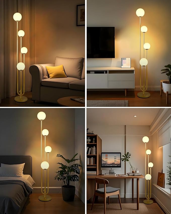 Lightdot Gold Globe Floor Lamp 4-Lights Dimmable Floor Lamps 3000K Bulbs Included Unique Modern Standing Tall Lamp for Living Room/Bedroom/Sofa Beside/Corner Decor