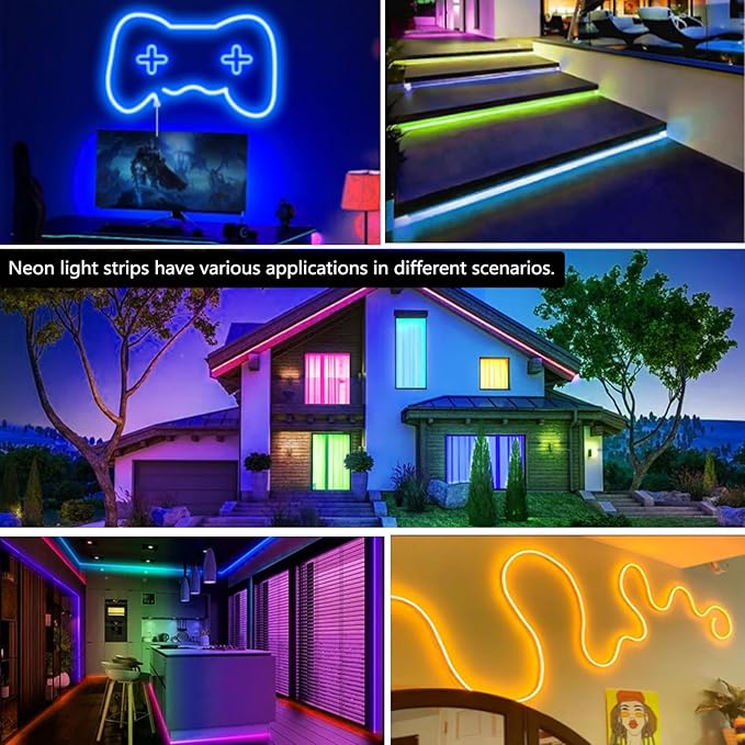 100FT (2 Rolls 50FT) Neon Rope Lights,Flexible Led Rope Light Control with App/Remote,Multiple Modes,Music Sync,IP65 Outdoor RGB Led Strip Lights Waterproof