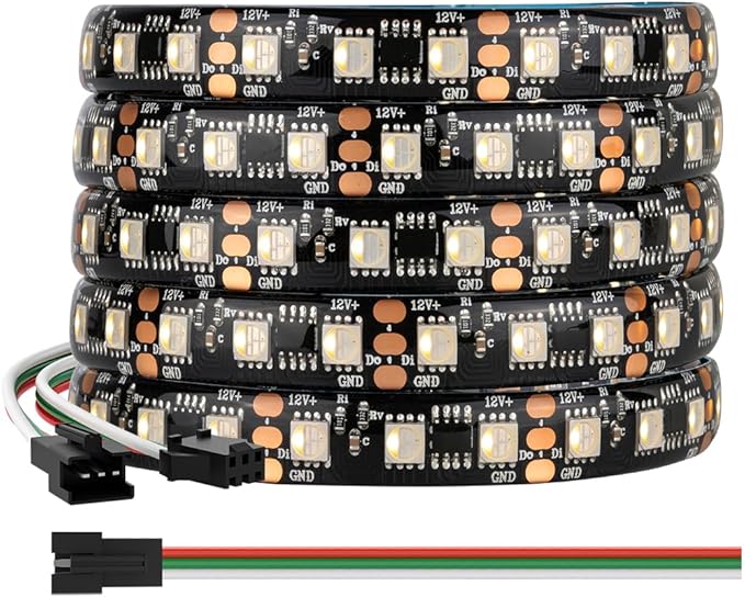 BTF-LIGHTING WS2814 IC RGBW RGB+Cool White(Similar WS2812B) Addressable DC12V 16.4FT 84LED/m 28pixel/m 4 Colors in 1 Dream Color LED Strip 12mm Width PCB IP65 for Home Decor(No Adapter or Controller)