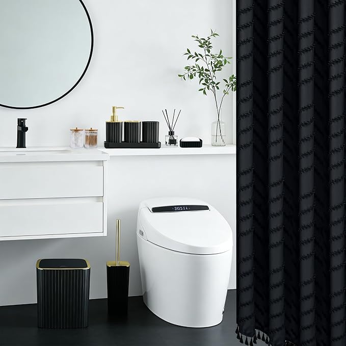 Bathroom Accessories Set-23Pcs Set, Complete Bathroom Decor, Bathroom Set with Shower Curtain & Liner Sets, Trash Can, Soap Dispenser,Modern Bath Essentials (Black, Bath Set+Shower Curtain&Liner Set)