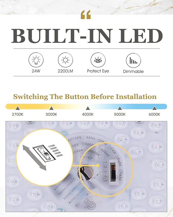 Black Flush Mount Ceiling Light, 13inch Close to Ceiling Light Fixtures 24W 2200lm Dimmable 2700K/3000K/4000K/5000K/6000K LED Ceiling Lamp for Bedroom Hallway Kitchen, AD-22008-L-BK