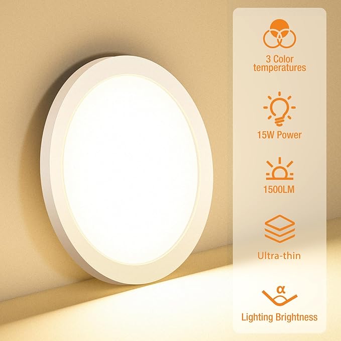 slochi 6Pack Flush Mount Ceiling Light, 7.5inch Super Slim 3000K-4000K-6500K Led Ceilings Light, Round White Ceiling Light Fixtures for Bedroom,Living Room,Kitchen,Bathroom,Hallway,Laundry