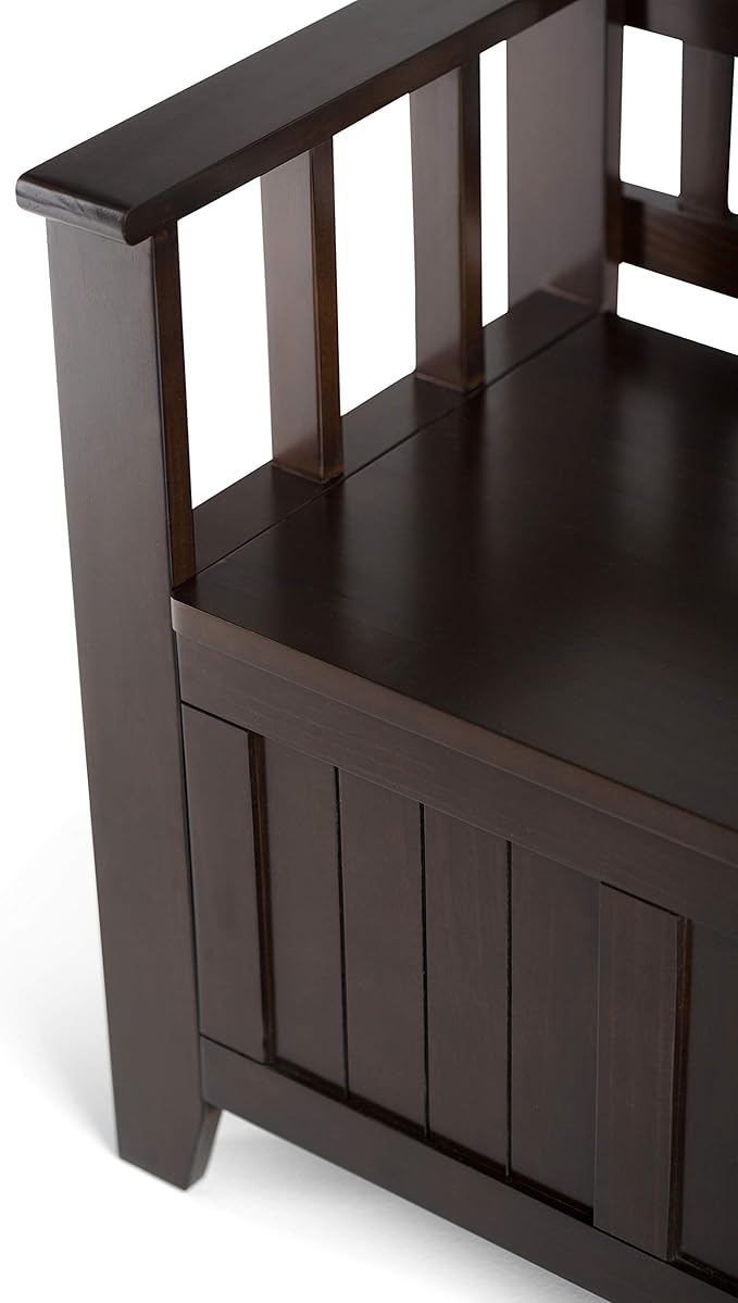 SIMPLIHOME Acadian Solid Wood 48 inch Wide Storage Bench that Seats 2 and 36 inch Wide Storage Cabinet in Brunette Brown for the Living Room, Entryway, and Family Room, Transitional Style