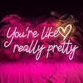 You're Like Really Pretty LED Neon Signs for Wall Decor Neon Wall Art Acrylic LED Lights with Hanging Chain Light Up for Bedroom Decor Graduation Bar Pub Wedding Party 5V USB Powered Dimmable