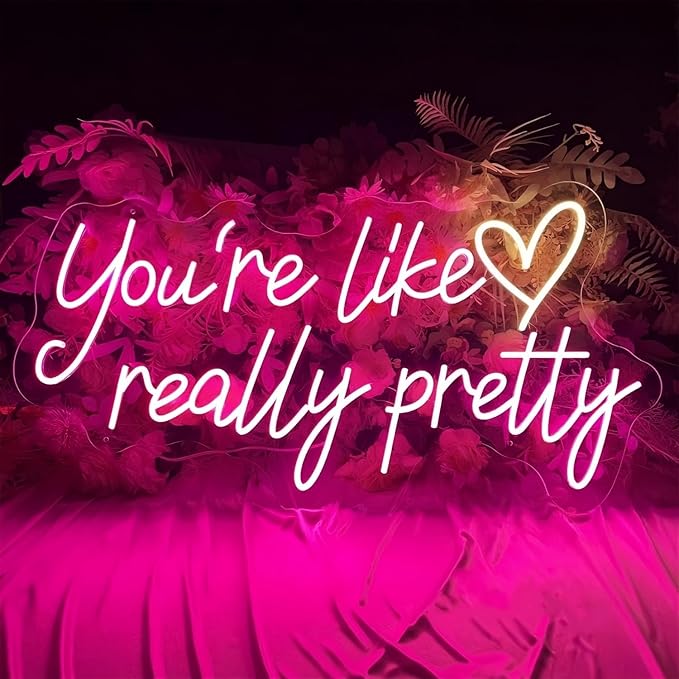 You're Like Really Pretty LED Neon Signs for Wall Decor Neon Wall Art Acrylic LED Lights with Hanging Chain Light Up for Bedroom Decor Graduation Bar Pub Wedding Party 5V USB Powered Dimmable