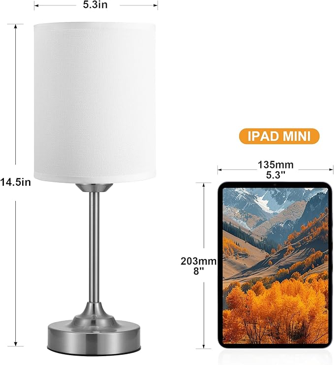 Touch Control Cordlss Table Lamp, USB-C Rechargeable Lamp with Stepless Dimming, 4000mAh Battery Operated Bedside Lamp for Bedroom, Living Room, Night Light & Emergency Lighting, Silver, 2 Pack