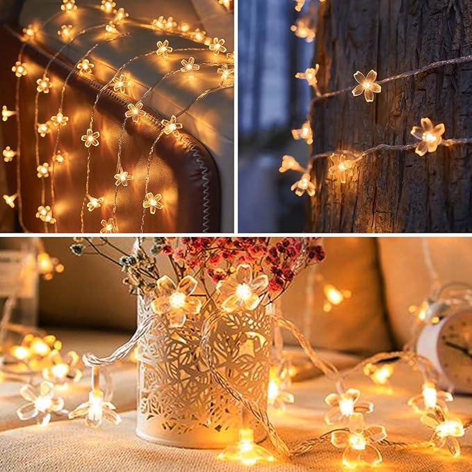 ITICdecor Flower String Lights 15 FT 30 LED Fairy Christmas Lights Battery Operated Indoor&Outdoor Twinkle Lighting Bedroom Decor for Party Wedding Xmas Tree (Warm White)