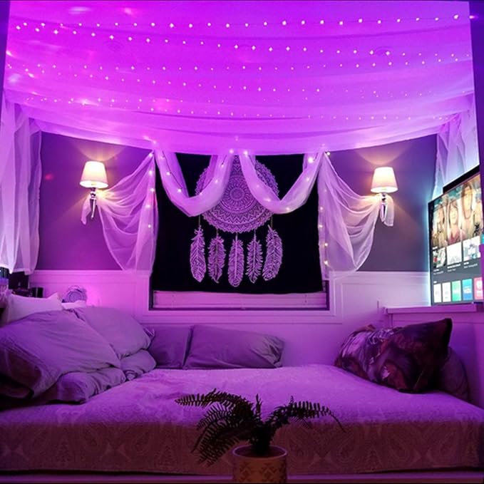 RUICHEN Silver Wire Fairy Lights Plug in 33 Ft 100 LED String with Spool, Pink