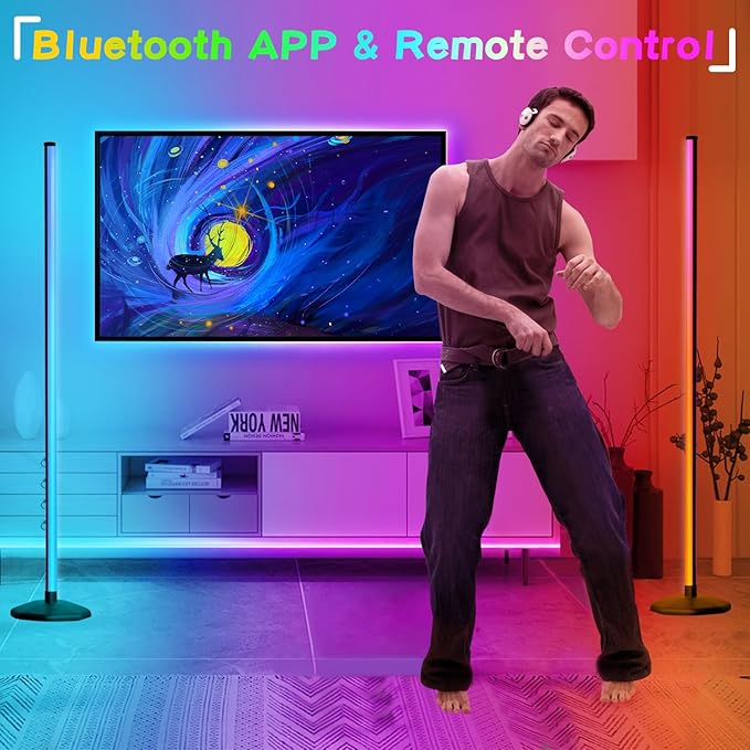 LanAqua Corner Floor Lamp, Smart RGB LED Corner Lamp,16 Million Colors Changing LED Floor Lamp with App Control,Music Sync & Timer Mood Lighting for Living Room,Smart Floor Lamp-2PK