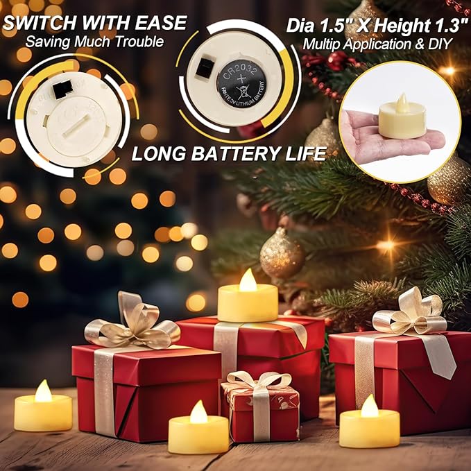BEICHI Flameless Candles, 100Pack Battery Operated Candle, LED Tea Lights Candles Battery Operated, Flickering Fake Votives for Wedding Party Home Decor- Warm White, Ivory Base