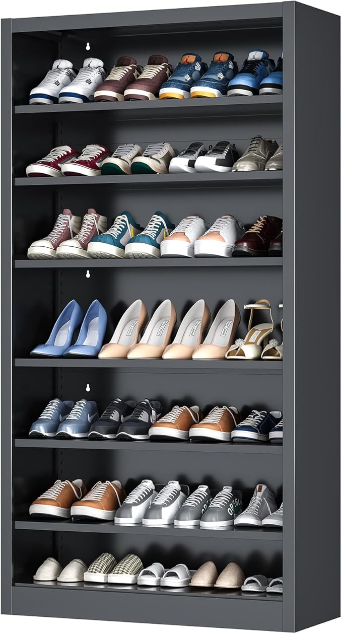 7-Tier Heavy Duty Metal Shoe Rack, 55" H Tall Shoe Storage Cabinet with Adjustable Shelves, Space-Saving Shoe Entryway Organizer for Hallway, Closet, Cloakroom, Garage