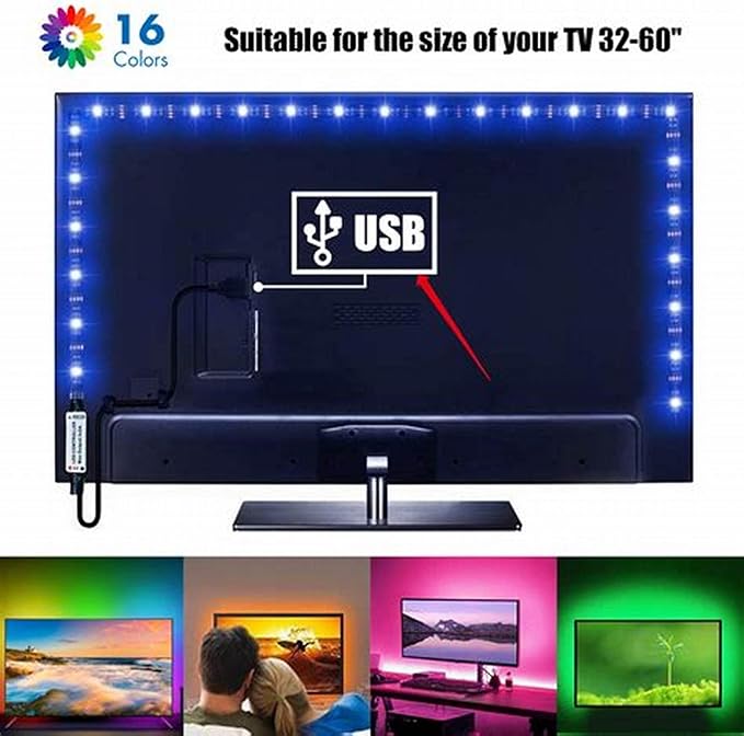 KUMQUAT RGB LED Strip Lights TV Backlight 5V USB Multicolor LED Light Strips 6.56ft/2M Color Changing Strip Kit with Remote for TV PC Mirrow Party Decoration Mood Lighting