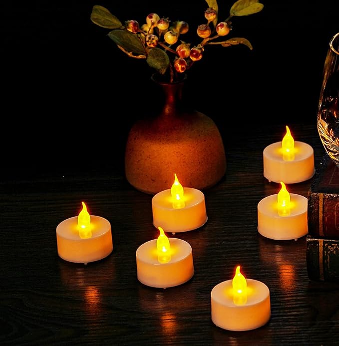 24 Pack flameless led Tea Lights Candles, Warm Yellow Last 200 Hours,Flickering tealight Candles,Battery Operated Tea Lights for Home Decoratioin