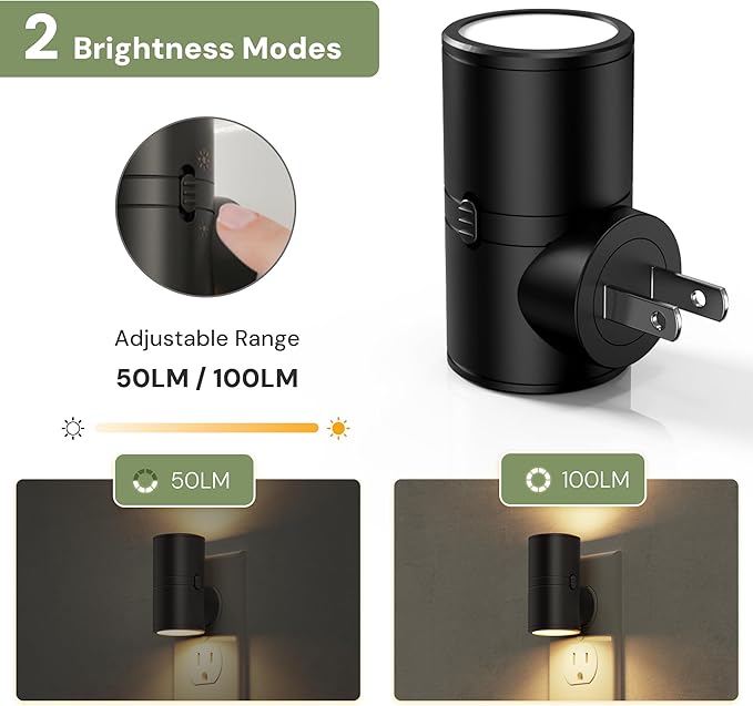 L LOHAS LED Night Light, Mini Night Lights Plug into Wall, Light Sensor, 2 Level Brightness, Soft White 3000K, Rotating Nightlight Plug in Wall for Adult Kids Hallway Bedroom Bathroom Stairway, 1 Pack