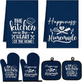 Sratte 6 Pcs Kitchen Decor Accessories Set Farmhouse Towels Pot Holders Oven Mitts Set 2 Dish Towels 2 Potholders 2 Cooking Mittens Oven Glove for Christmas Baking Cooking Supply(Blue,Kitchen)