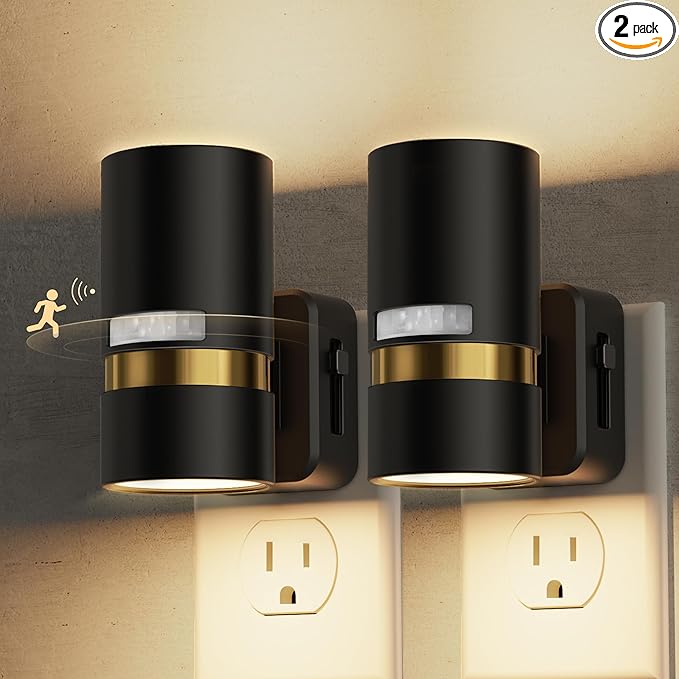 L LOHAS LED Motion Sensor Night Light Plug in, Night Lights Plug into Wall with Adjustable Brightness, 3000K Warm White, 1W Energy-Saving Nightlight for Bathroom Bedroom Kitchen Hallway, 2 Pack