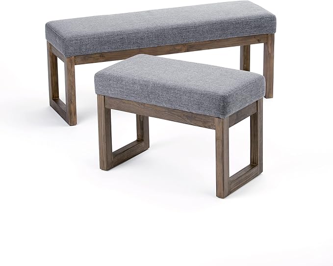 SIMPLIHOME Milltown Small Ottoman Bench - 26.8 inch Wide Upholstered Linen Look Fabric Rectangle Footstool Ottoman in Grey, Contemporary Bench for Bedroom or Entryway with Cushioned Seat, Assembled