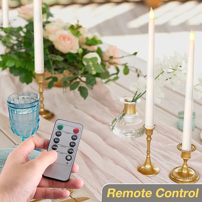 Tuanse 24 Pack Flameless Flicker Taper Candles Bulk with Remote and Timer, Battery Operated LED Warm White Taper Candles Light for Home Wedding Decoration Gifts (Beige,11 Inch)