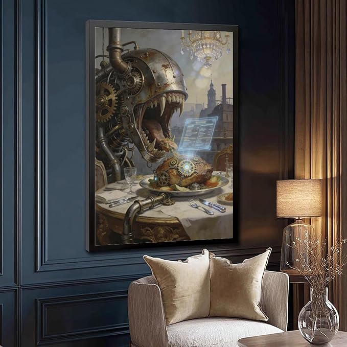 Framed Steampunk Fantasy Wall Art for Living Room And Dining Room Vintage Industrial Decor 16x24in