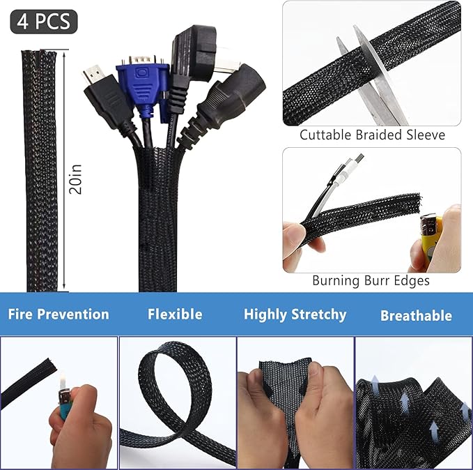 ELII 327PCS White Cable Management Kit 4 Cable Cable Sleeves, 65 Cable Clips with 13Cord Holders,20+5Roll Cable Organizer Straps,200 Fastening Cable Ties,20 Cable Zip Tie Mounts for Computer (White)
