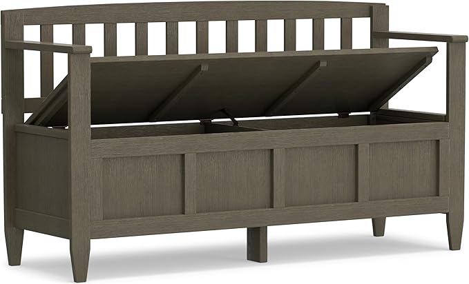 SIMPLIHOME Brooklyn Entryway Storage Bench - 48 inch Wide Solid Wood Hallway Bench in Farmhouse Grey, Contemporary Mudroom Bench for Entry or Foyer with Lift-Up Lid and Spacious Hidden Storage