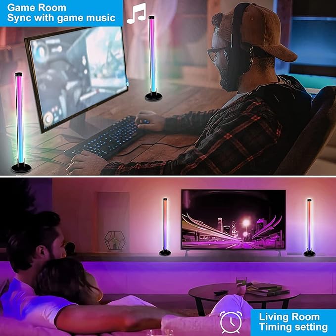 ThreeH Smart Light Bars Double LED Ambient Lighting Lamps APP and Remote Control USB Powered 16 Million RGB Colors Changing Timer Setting 42cm/16.5"