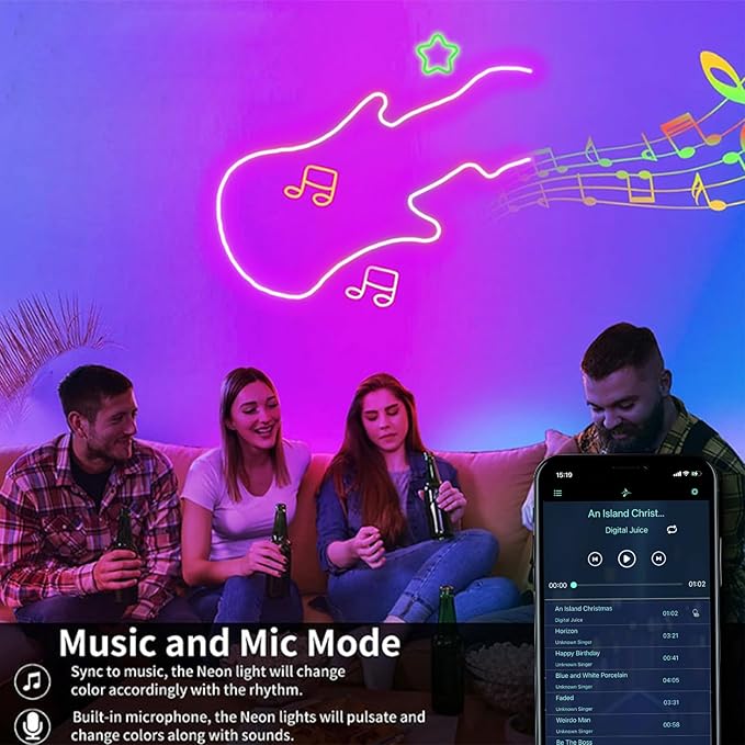 50FT Neon Rope Lights,Flexible Led Rope Light Control with App/Remote,Multiple Modes,Music Sync,IP65 Outdoor RGB Led Strip Lights Waterproof