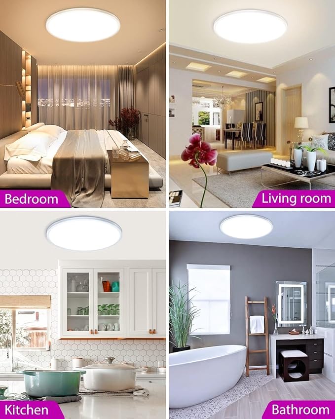 zemty 12Inch RGB Ceiling Light with Remote, 24W 2400LM 3000K-6500K Color Changeable, Dimmable LED Light Fixture Flush Mount, Round Surface Ceiling Lamp for Kids Gaming Room Bathroom