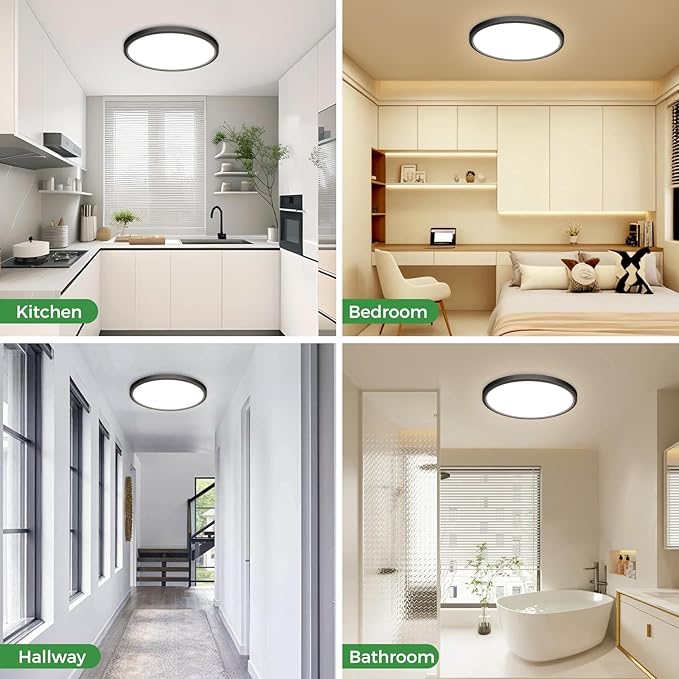 zemty 1Pack Black LED Flush Mount Ceiling Lights, 19Inch 36W Dimmable 5 Color Temp (3000K-6500K), Large Bright Light Fixture for Bedroom LivingRoom DiningRoom Office