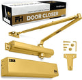 Commercial Door Closer Automatic Heavy Duty High Traffic Adjustable ANSI/BHMA Grade 1 Standard, UL Listed ADA Compliant Hydraulic Backcheck Delayed Action Latch Speed 1-6 Power (1, Matte Gold)