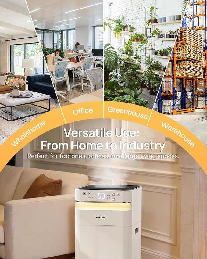 YOKEKON Humidifier Large Room 22L/5.8gal, 2500sq.ft Whole House Humidifiers for Home, Large Humidifier for Bedroom, Cool Mist Humidifiers for Bedroom Living Room Plants Office Commercial Area, White