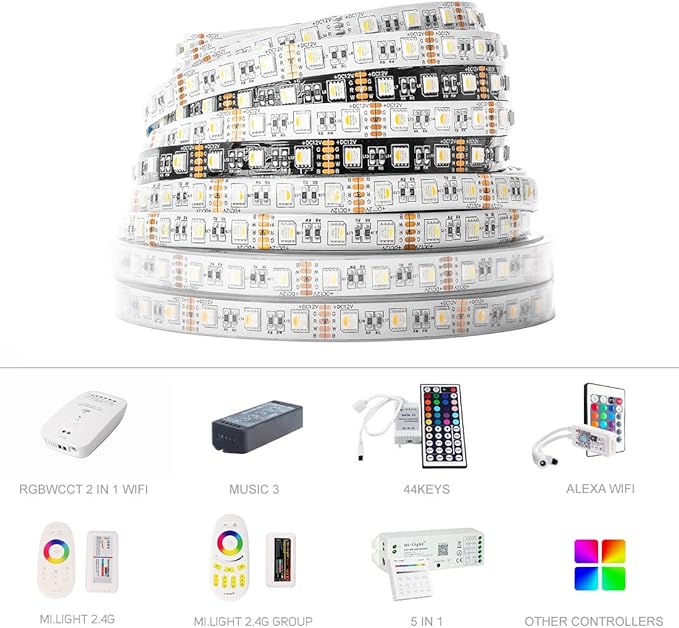 BTF-LIGHTING 5050 RGBW RGB+Warm White(2700K-3000K) 4 Colors in 1 LED Tape Light DC12V 5m 16.4ft 60LED/m Multi-Colored IP67 White 14mm PCB for Bedroom Kitchen Home Decoration(No Adapter or Controller)