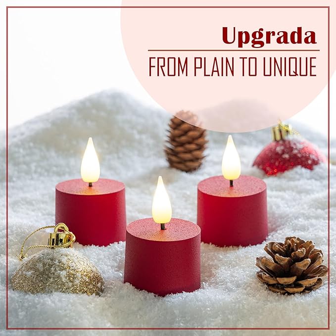 smtyle Vintage Red Tea Lights Candles Battery Operated 500 Hours of Warm Christmas Glow with CR2477 Batteries and Remote Flickering Fake Votive LED Set of 3 Table Decorations
