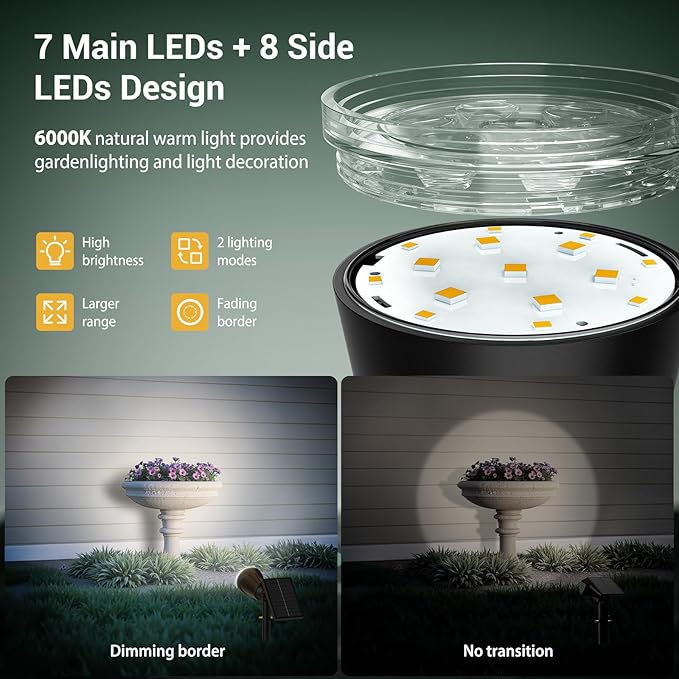 Solar Spot Lights Outdoor, 1000LM Big Adjustable Solar Lights Outdoor Waterproof, 2-in-1 Solar Powered Spotlights Landscape Lighting for Garden, Yard, Pathway, Tree, Flag (4P, Cool White)